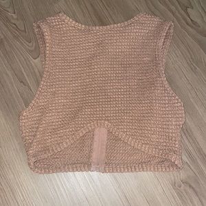 Brown cropped waffle knit shirt